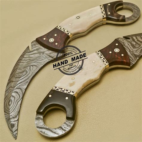Damascus Karambit Knife Double Edge Custom Handmade Damascus Karambit
