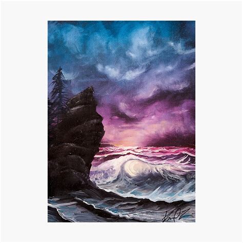 Ocean Sunset Bob Ross Style Seascape Painting Photographic Print By