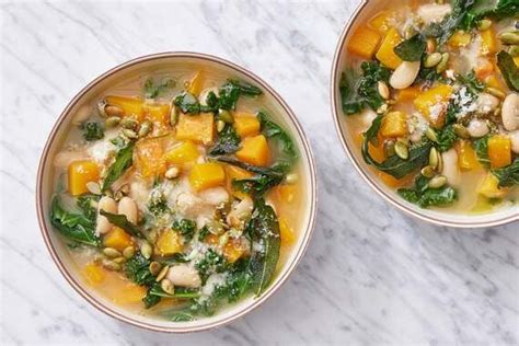 Recipe Winter Squash Kale Soup With White Beans Fried Sage Blue