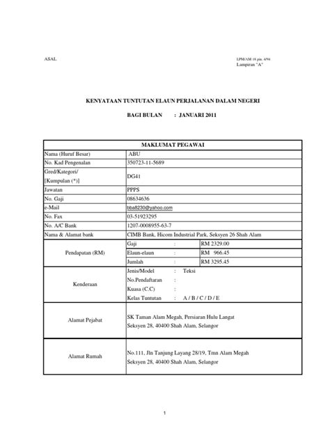 Wp1.4 tuntutan elaun perjalanan tahun 2020.xlsx. Trainees2013: Borang Tuntutan Perjalanan Kakitangan Awam ...