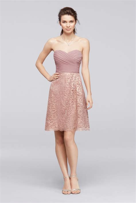 Get deals with coupon and discount code! Short Metallic Lace Bridesmaid Dress with Pleating - Rose ...