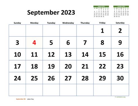 September 2023 Calendar With Extra Large Dates