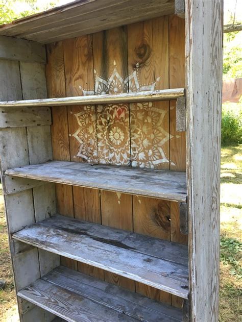 Look at our radiance mandala stencil! A Rustic Bookcase Makeover Using the Radiance Mandala ...