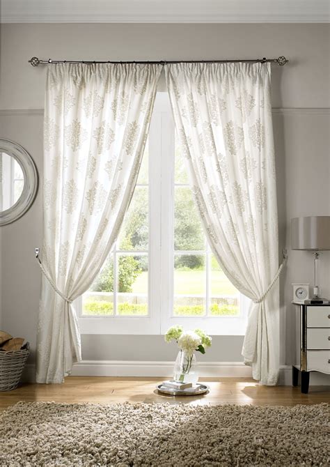 Velvet Voile Ready Made Lined Curtains In Cream Damask Curtains