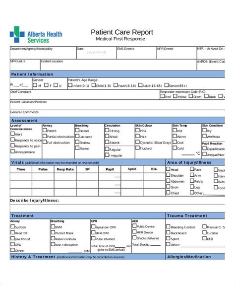 Patient Care Report Template 2 Templates Example Templates