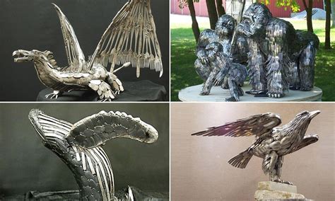 But there he is—sprawled out on the couch of his study, throat cut, knife on the floor, blood everywhere. Welder makes bird and gorilla sculptures out of knives and forks | Sculpture, Animal sculptures ...