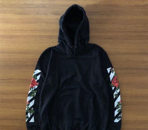 off white rose hoodie off white unisex hoodie flower hoodie etsy