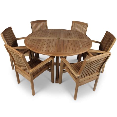 Round Teak Garden Table And 6 Chairs Homegenies
