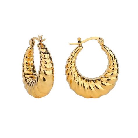 9ct Gold Filled Chunky Croissant Creole Huggie Hoop Earrings Etsy Thick Hoop Earrings Oval