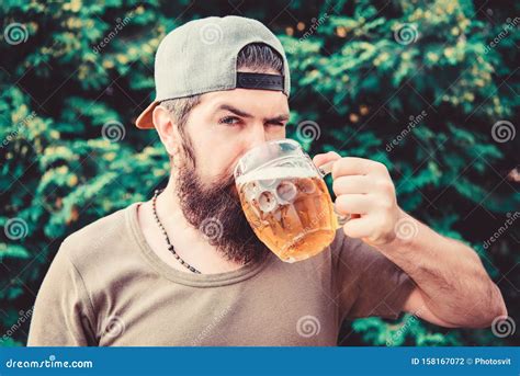 Enjoying His Alcoholic Beer Bearded Man Drinking Alcoholic Drink In