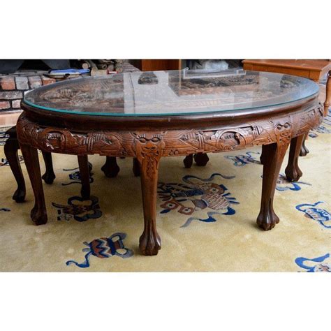 Vintage Beautifully Hand Carved Solid Mahogany Asian Coffeetea Table