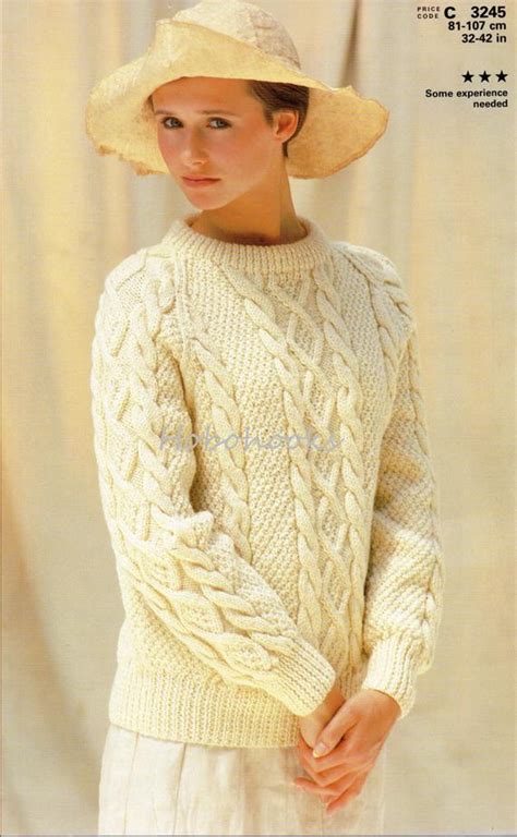 Several of the patterns are design for super bulky yarn or several strands of yarn knit together to make quick knit projects. Ladies Knitting Pattern ladies aran sweater crew neck aran ...