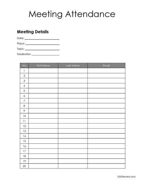 Meeting Attendance Sheet Template