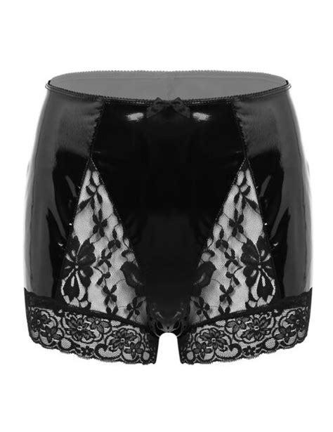 Women Latex Leather Rave Booty Shorts Zip Up Hot Pants Boxer Briefs