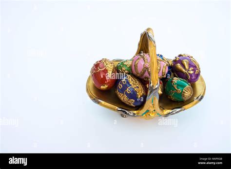 Colorful Fancy Jeweled Easter Eggs In Basket Stock Photo Alamy