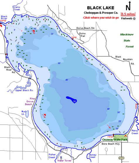 Black Lake Map Cheboygan County Michigan Fishing Michigan Interactive