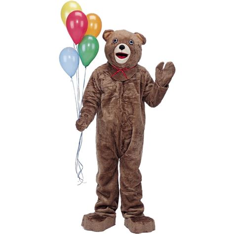 Teddy Bear Adult Costume Includes Oversized Mascot Head Plush Jumpsuit