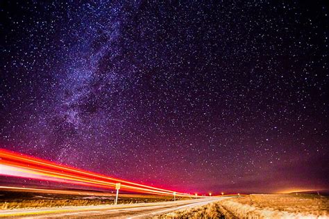 Road Night Long Exposure Starry Sky Stars Hd Wallpaper Peakpx