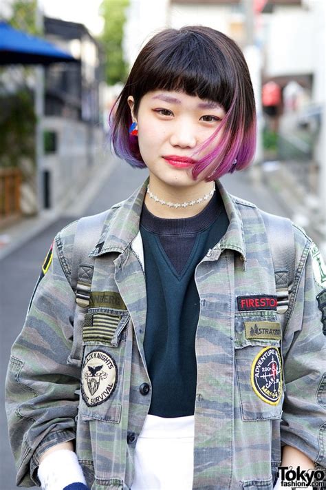 Dip Dye Hair W Tarock Camouflage Kinji Top And Mini Skirt