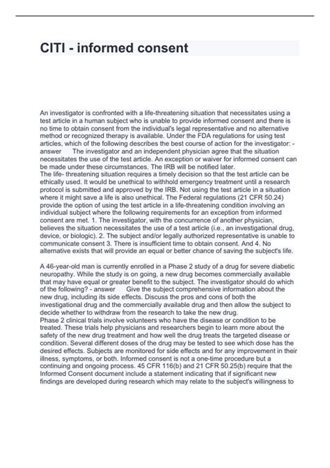 Informed Consent Citi Quizlet