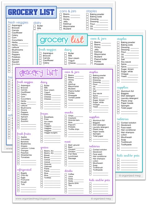 It's categorized into your basic grocery areas. Organized Meg: Grocery List + Printables