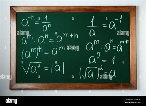 Chalkboard With Many Different Math Formulas On White Wall Stock Photo