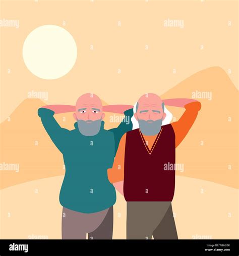 Happy Grandparents Day Two Old Men Grandfathers Vector Illustration