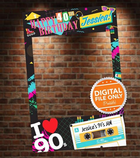 90s Theme Photo Booth Party Prop Frame Digital File Etsy 80s Theme
