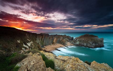 Nature Landscapes Cliffs Hill Shore Coast Ocean Sea Water Waves Sky