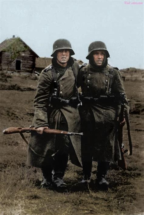 2 Battle Weary German Soldiers On The Eastern Front 1942 Russia