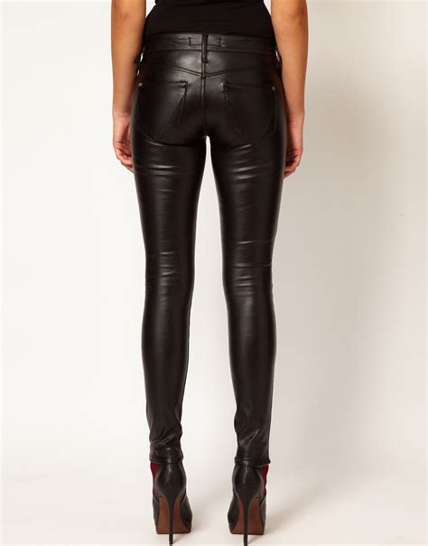 Lyst River Island Super Skinny Leather Look Jeans In Black