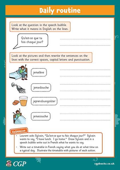 Daily Routine — Worksheet Years 3 4 French Cgp Plus
