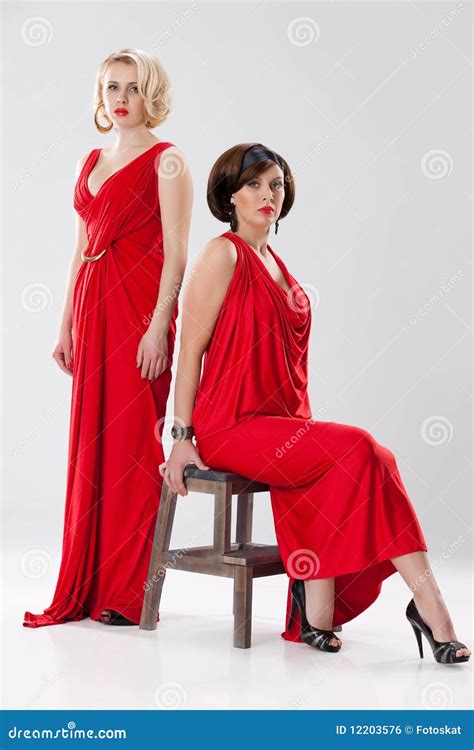 Young Women In Red Dresses Stock Photo Image Of Isolated 12203576
