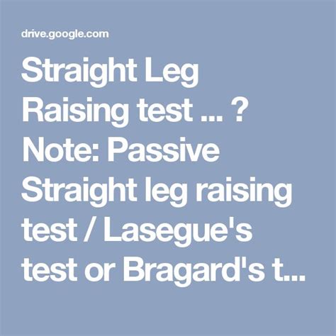 Straight Leg Raising Test Note Passive Straight Leg Raising Test