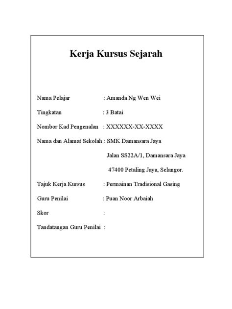 Contoh Esei Sejarah Tingkatan 3 Kerja Kursus Sejarah Stpm Sem 2 Form