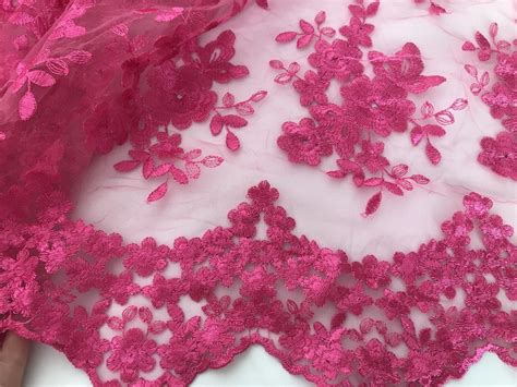 Hot Pink Floral Lace Fabric With Scallops Edge For Wedding Etsy