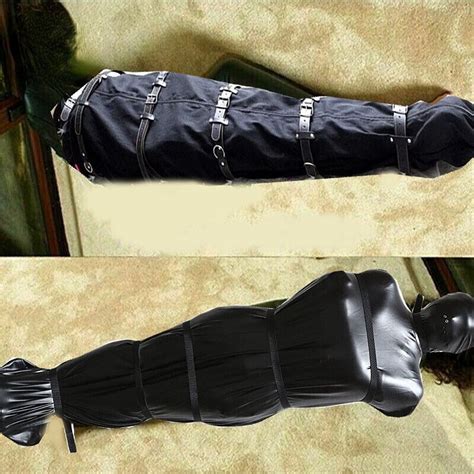 pu leather full body harness bondage mummy sleeping bag sack arm binder straitjacket costume sm