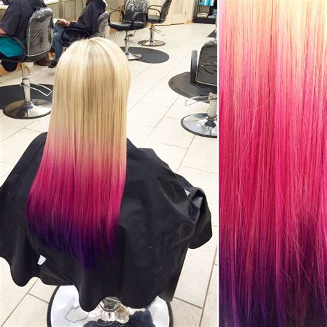 Pink And Purple Ombré On Blonde Hair Fun Color This Was Done Using