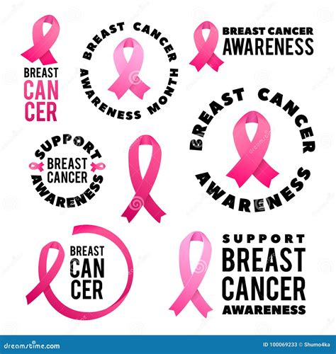 Breast Cancer Awareness Vector Set Poster Design Stroke Pink Ribbon