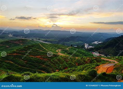 Scenic View Of Farmland Against Sunset Sky Stock Image Image Of
