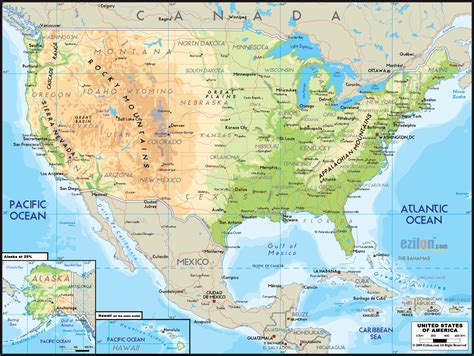 Physical Map Of United States Of America Ezilon Maps