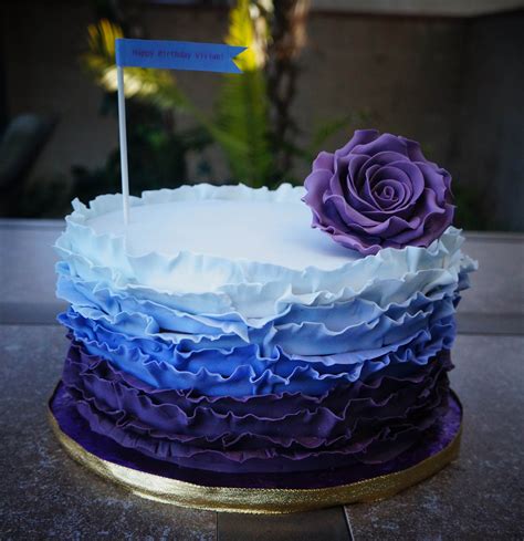 Fondant Ruffle Cake With Purple Rose