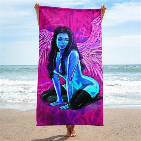 My Only Angel Erotic Beach Towel Vibrant Streetart Beach And Shower Towel Erotica Pop Art