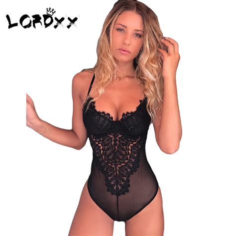 Lordxx Sexy Bodysuit Lace Bodysuit Lingerie Women Black Bodycon