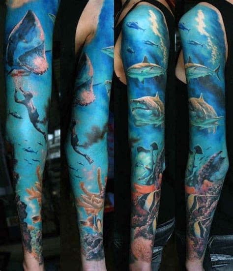 40 Ocean Sleeve Tattoos For Men Underwater Ink Design Ideas Ocean