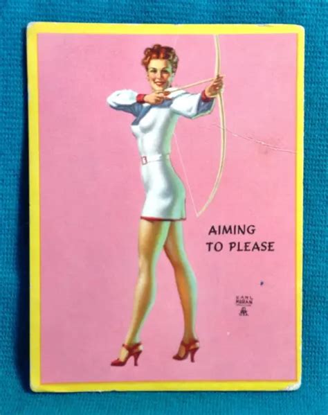 1940S PINUP GIRL EARL MORAN Art Blotter Card Aiming To Please Archery