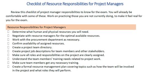Resource Responsibilities For Project Managers Checklist Rmc Learning