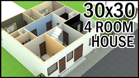 30 0x30 0 4 Room 3d House Plan 30x30 3d House Design Gopal
