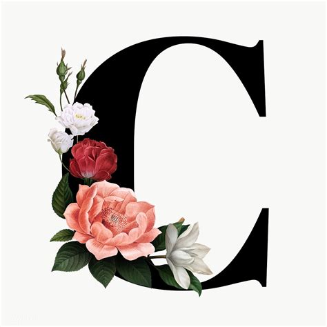 Alphabet letter c hand lettering with flowers and leaves vintage. Floral letter C font | Free stock illustration - 583024