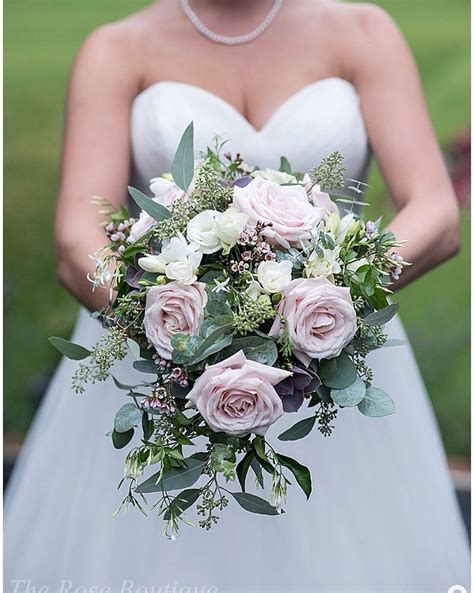 Sweet Avalanche Blush Rose Wedding Bouquet With Succulents And Trailing